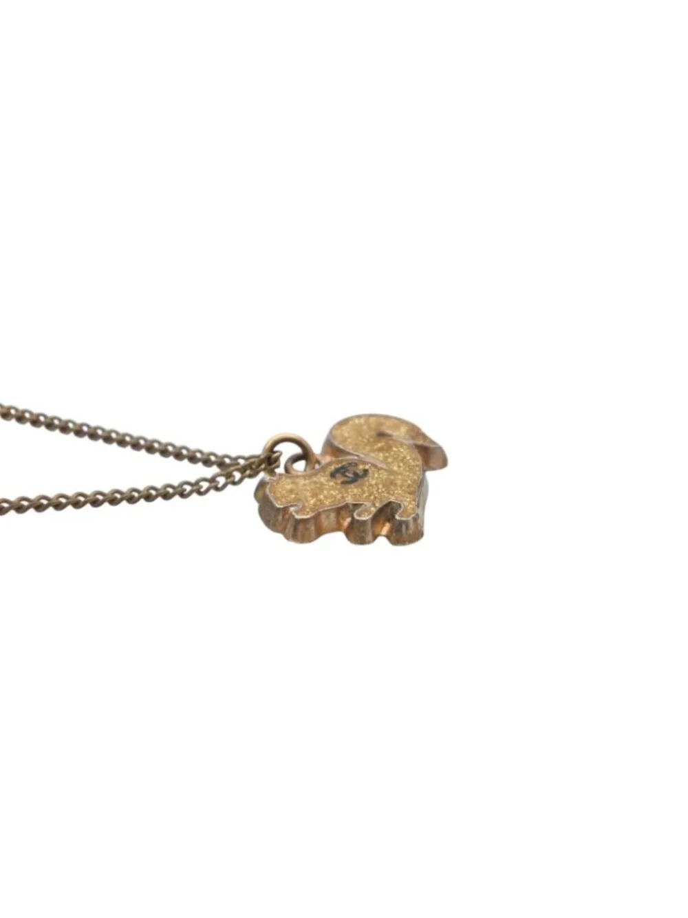 Chanel CC Logo Squirrel Animal Necklace Glitter Gold Plated Yellow